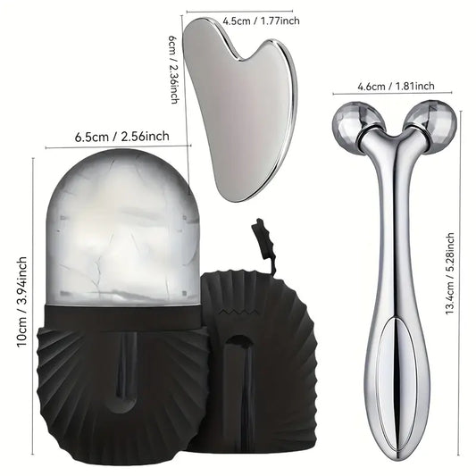 Ensemble 3 Outils de Massage Facial – Rouleau à Glace Réutilisable + Rouleau Visage + Gua Sha