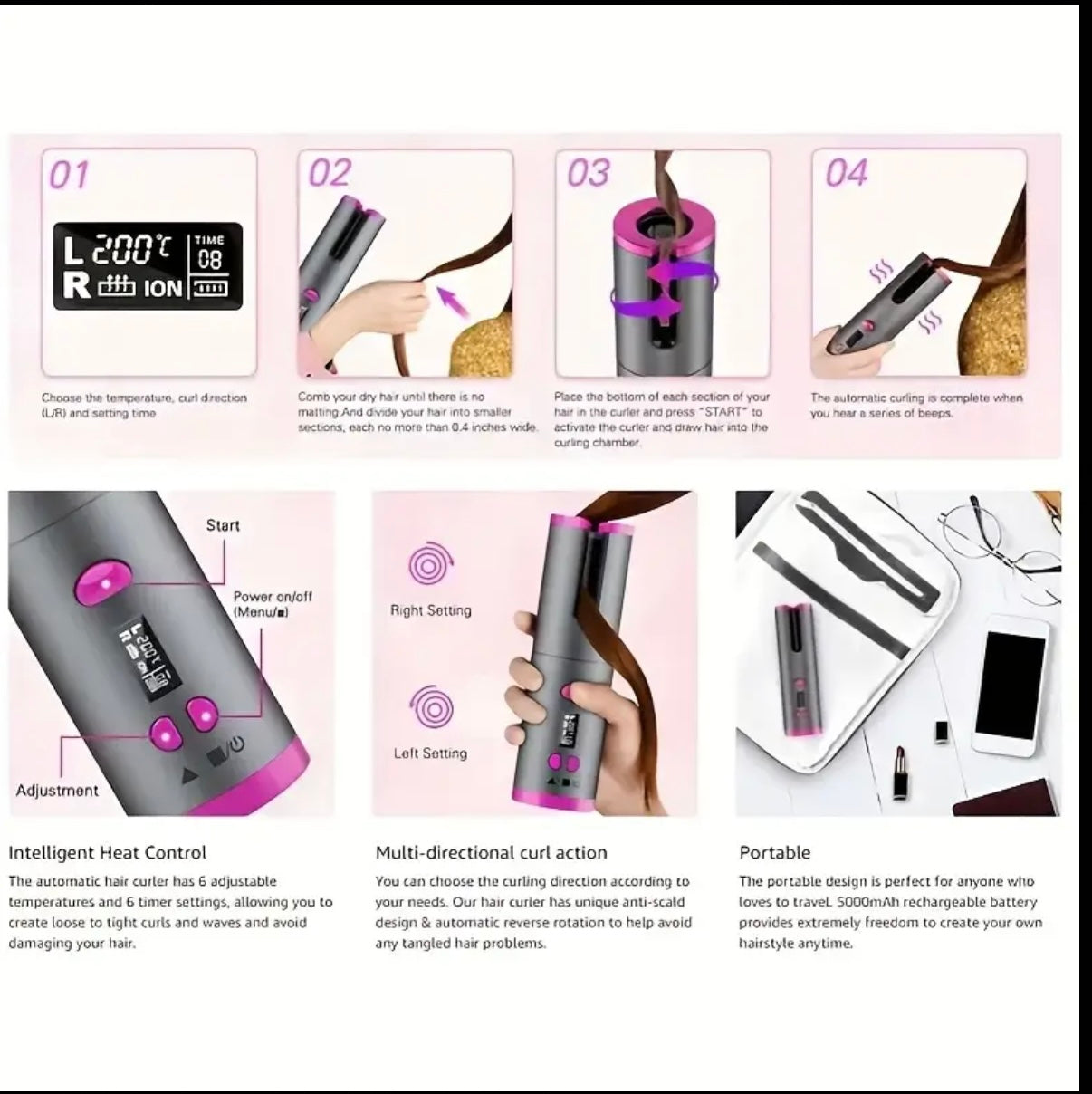 Fer à Boucler Sans Fil USB – Styling Précis & Mobile