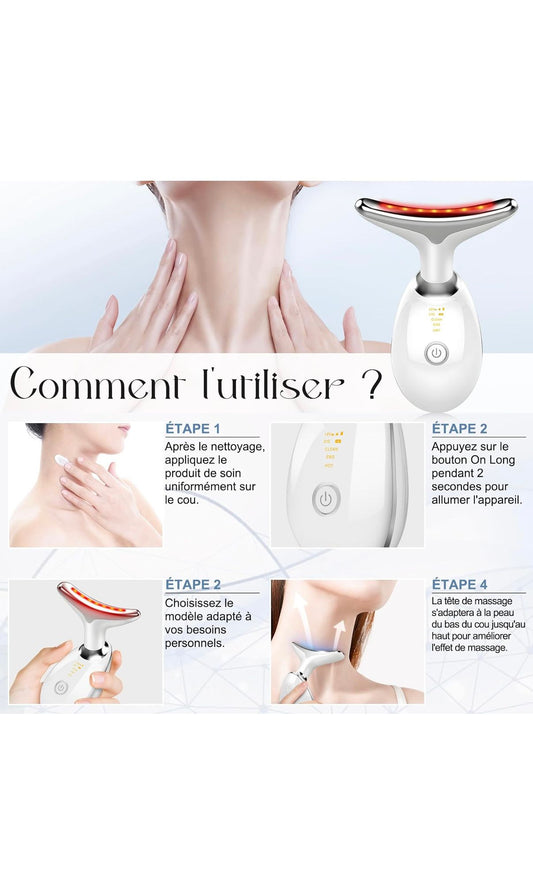 Appareil Beauté Anti-Rides EMS + Chauffe 45 °C + LED 7 Couleurs