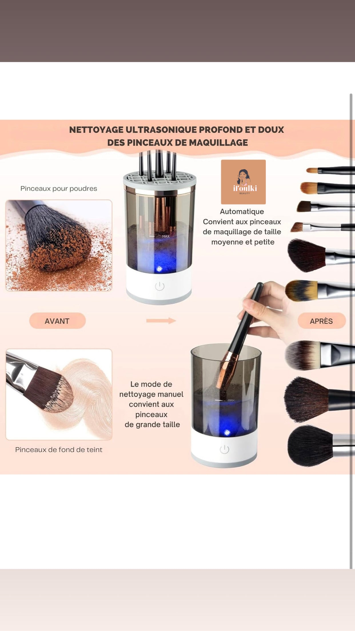 Nettoyeur Électrique de Pinceaux de Maquillage-Rapide, Portable, Hygiénique et Sans Effort