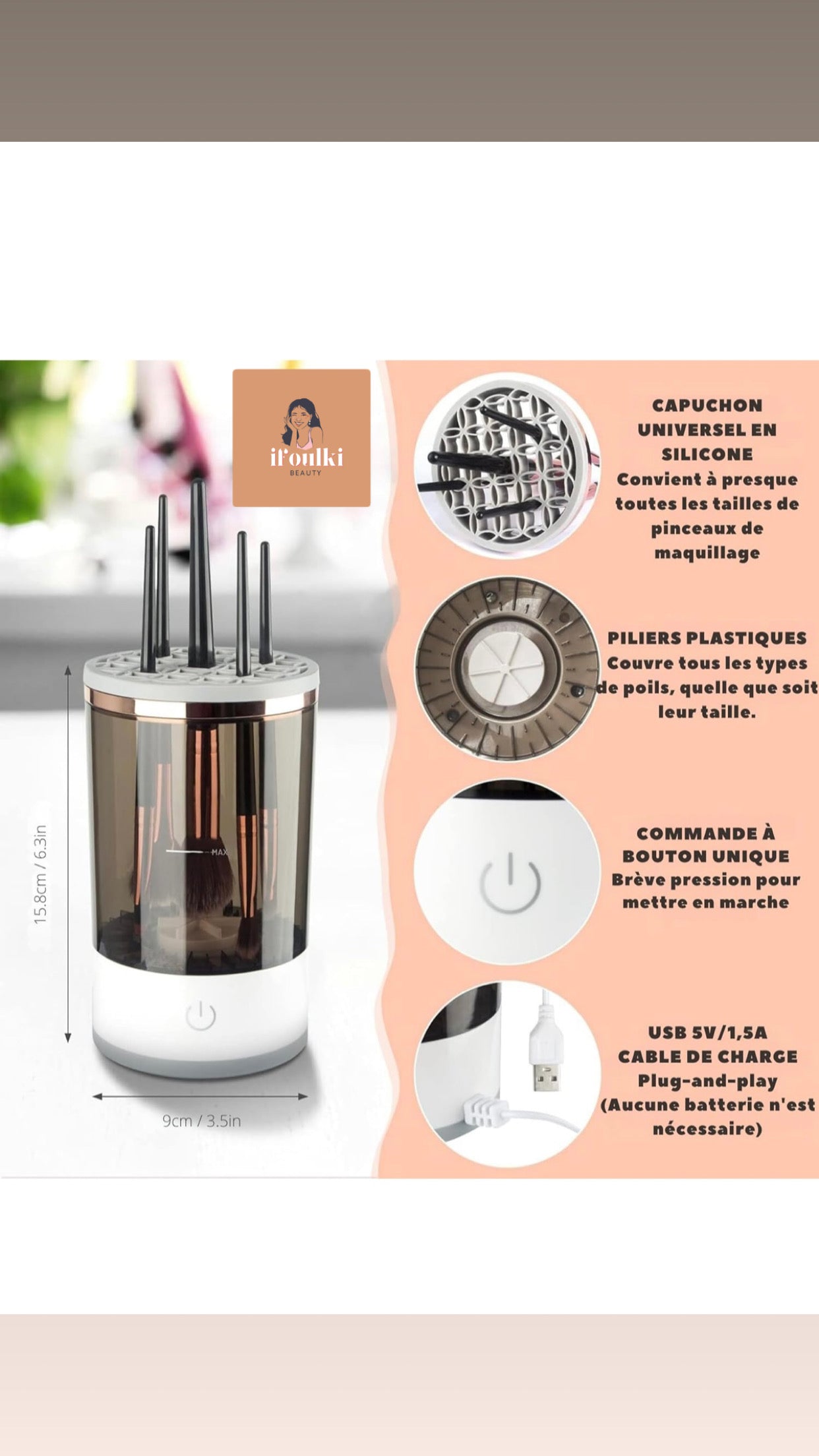 Nettoyeur Électrique de Pinceaux de Maquillage-Rapide, Portable, Hygiénique et Sans Effort