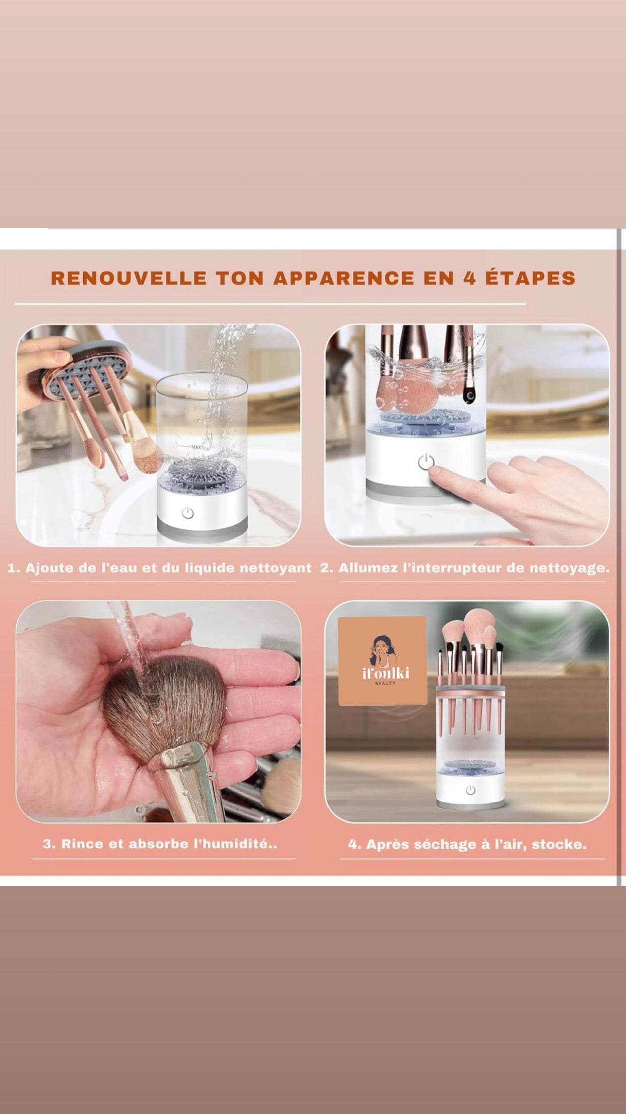 Nettoyeur Électrique de Pinceaux de Maquillage-Rapide, Portable, Hygiénique et Sans Effort