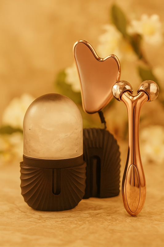 Ensemble 3 Outils de Massage Facial – Rouleau à Glace Réutilisable + Rouleau Visage + Gua Sha