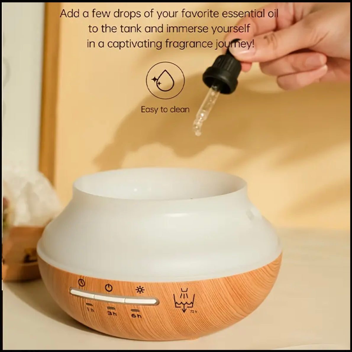 Diffuseur d'huile essentiel-Grand format, Minuterie, Arrêt Automatique, Technologie Brume à Ondes Sonores, Alimentation USB