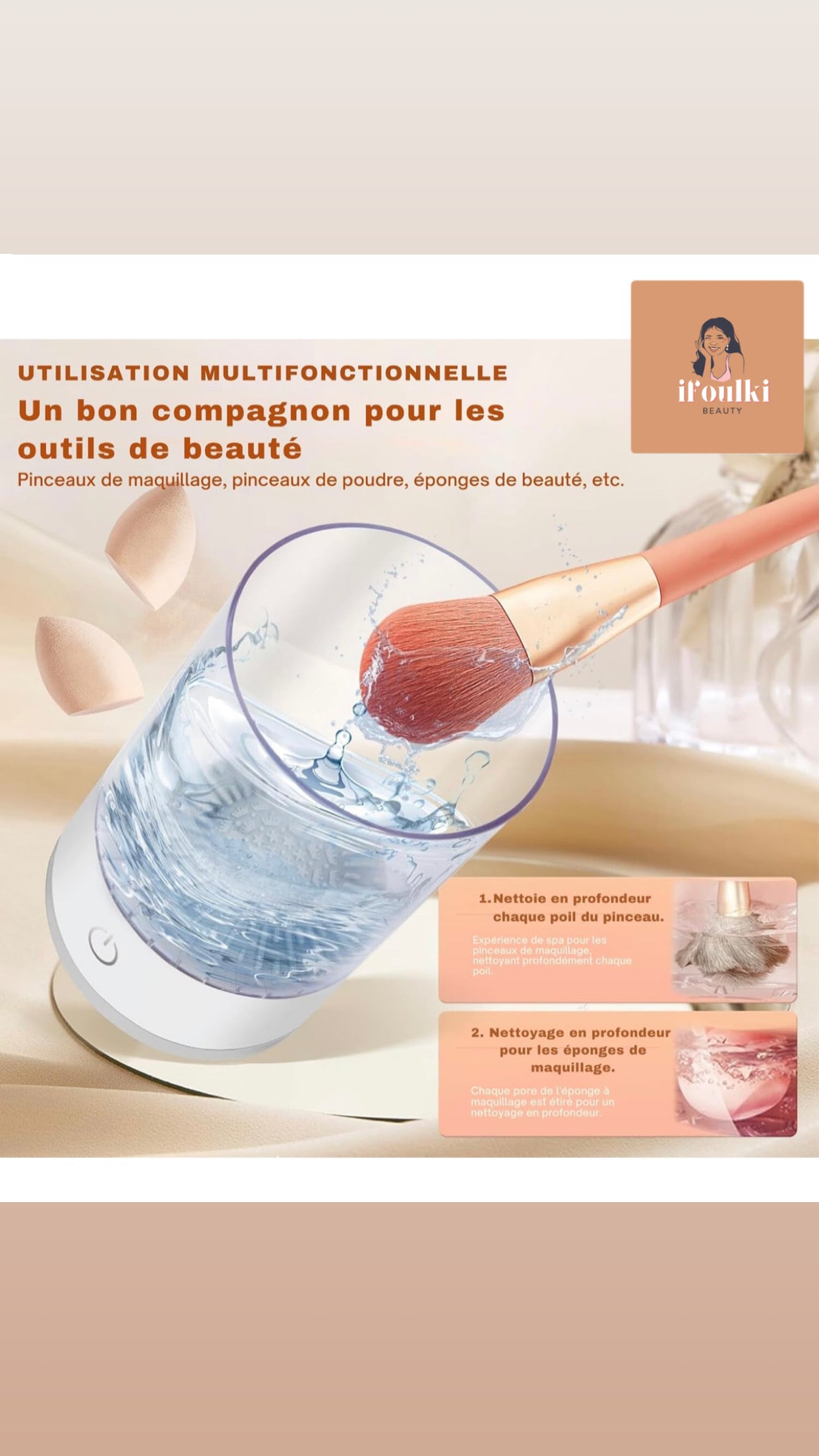 Nettoyeur Électrique de Pinceaux de Maquillage-Rapide, Portable, Hygiénique et Sans Effort